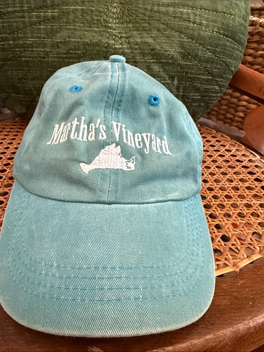 Vintage 90s Soft As A Grape Sun Faded Teal Martha’s Vineyard Cape Cod Ball Cap